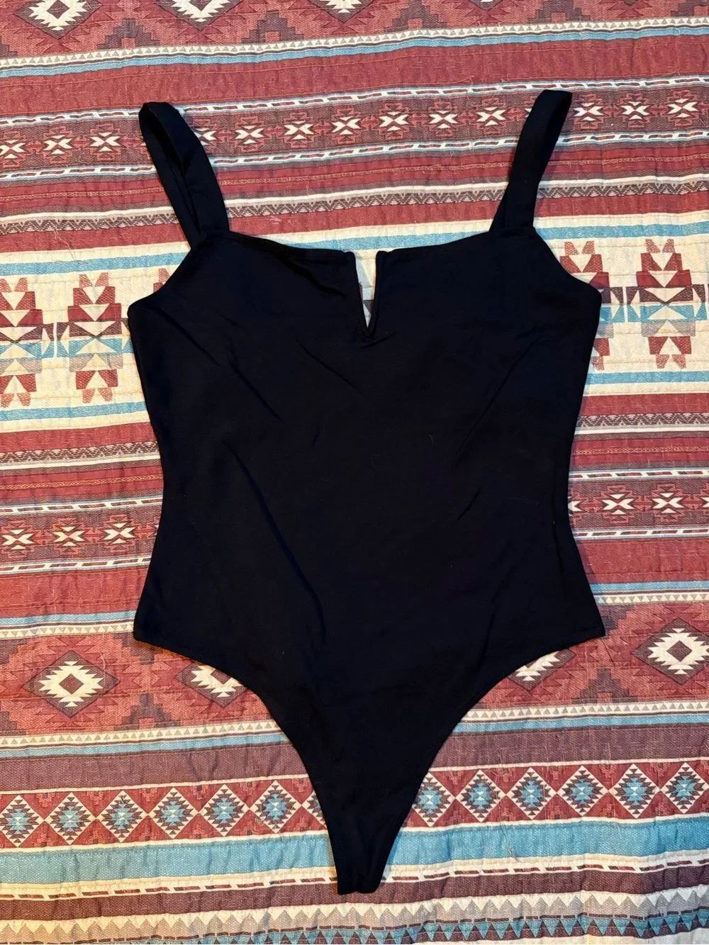 Babaton Black Bodysuit with V-Notch Detail size medium